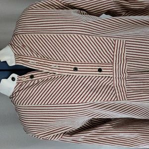 WAH Frontier Western Style Henley Red and White Striped Shirt
